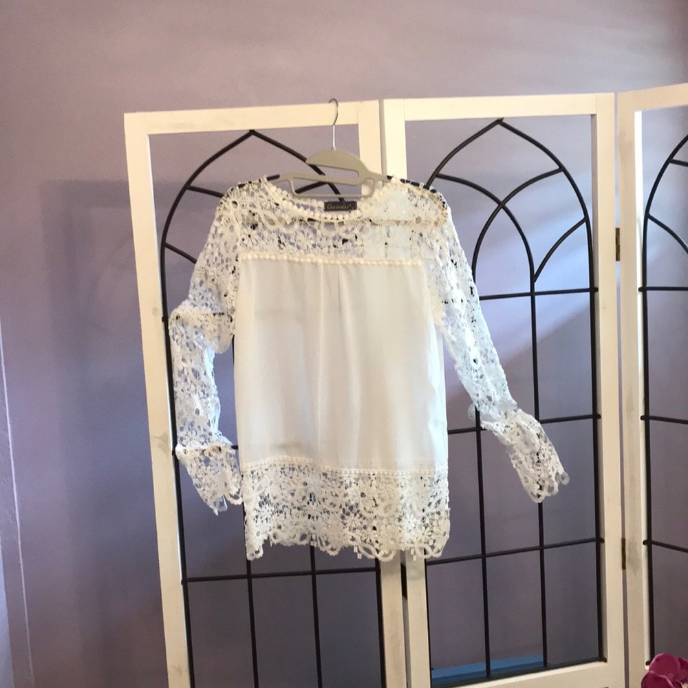 Lace arms and shoulders white blouse.  Size Large.